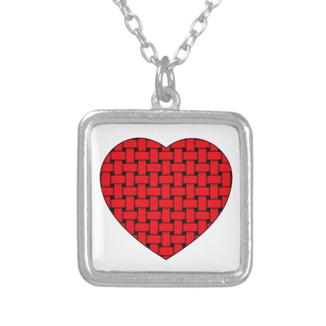 Weaved Red Heart Silver Plated Necklace (Front)