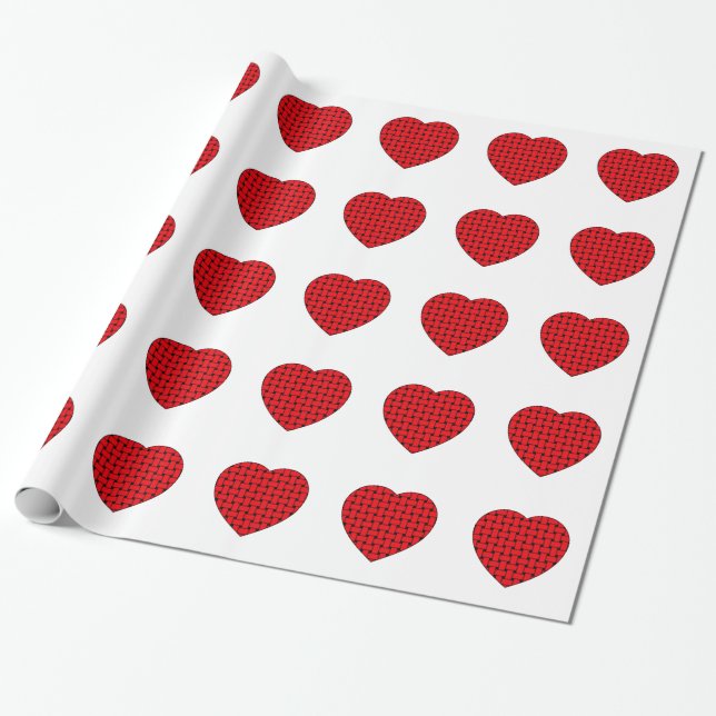 Weaved Red Heart Wrapping Paper (Unrolled)