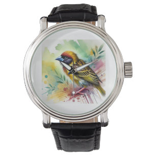 Weaver Bird 080824AREF126 - Watercolor Watch