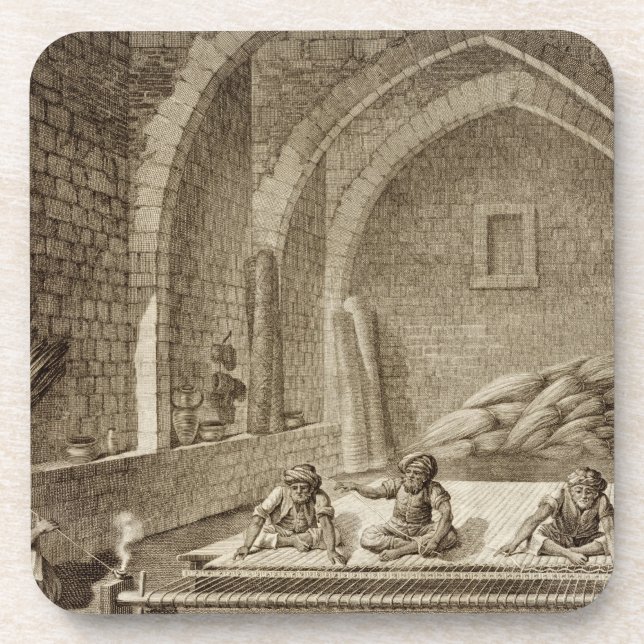 Weaving a Rug, from Volume II Arts and Trades of ' Coaster (Front)