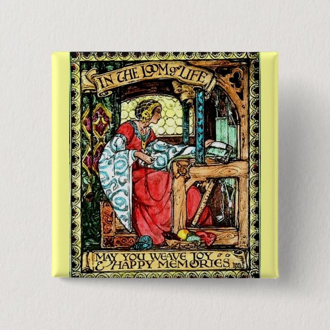 Weaving Woman Pinback Button (Front)