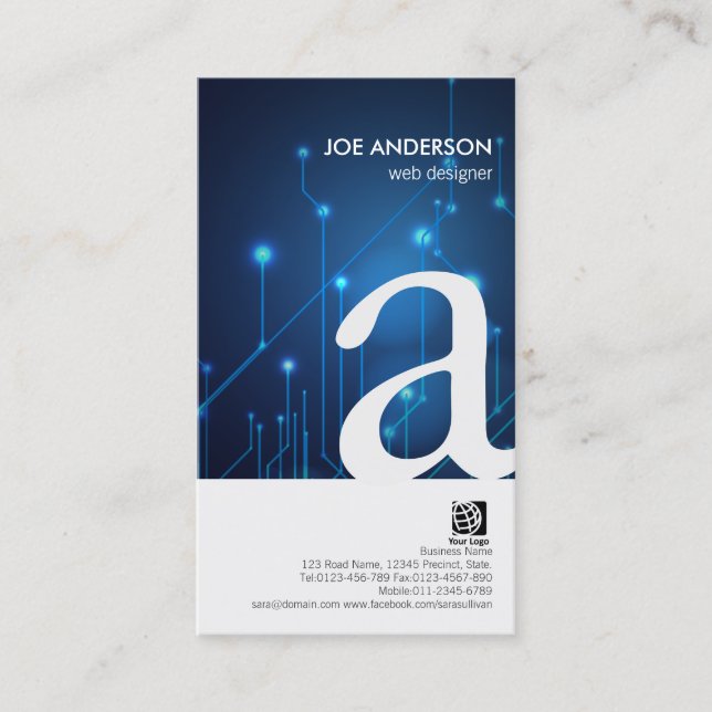 Web Designer Bold Monogram Circuits Business Card (Front)