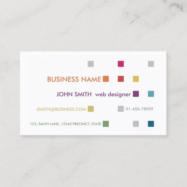 Web Designer Business Card Bright Squares (Front)
