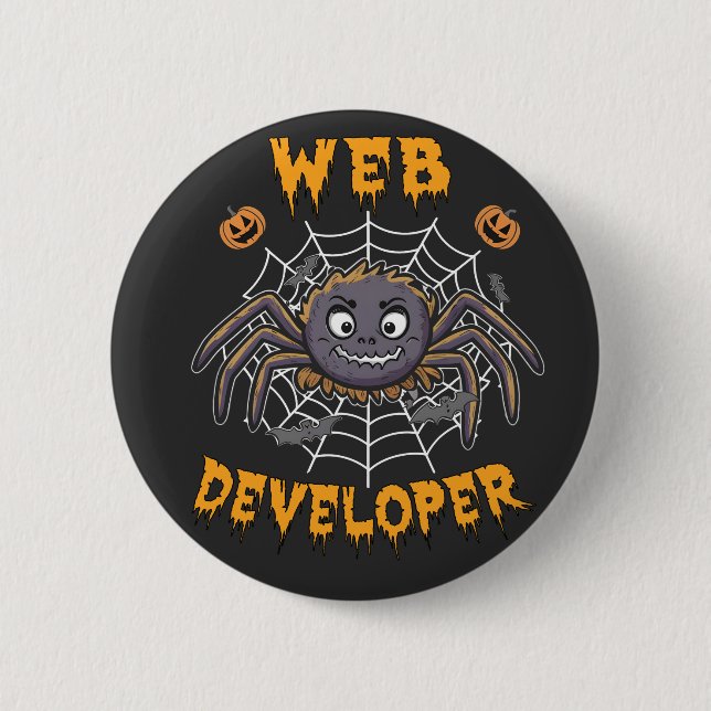 Web Developer Funny Spooky Halloween Spider Button (Front)