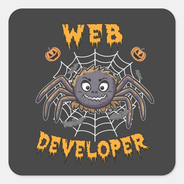 Web Developer Funny Spooky Halloween Spider Square Sticker (Front)