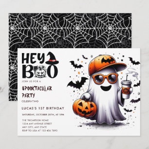 Web Ghost Bats Halloween Birthday Invitations