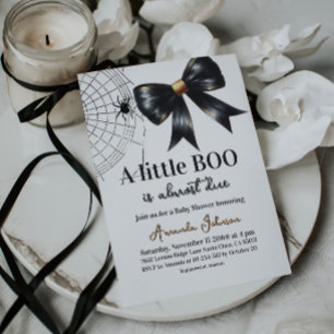 Web Halloween Little Boo Black Bow Baby Shower  Invitation