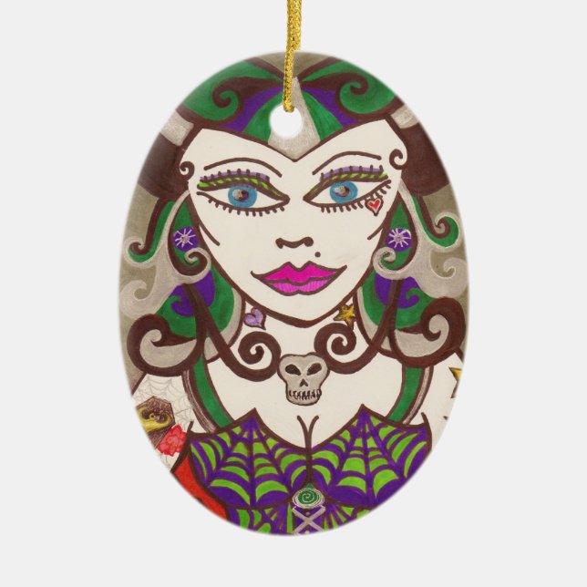 "Web Mistress" Ceramic Ornament (Front)