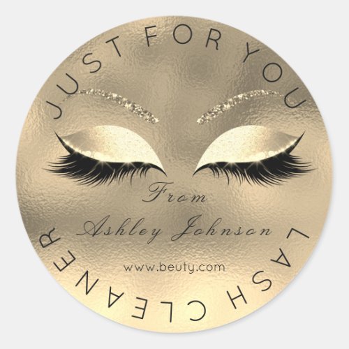 Web Name Beauty Salon Glitter Gold Lash Cleaner Classic Round Sticker