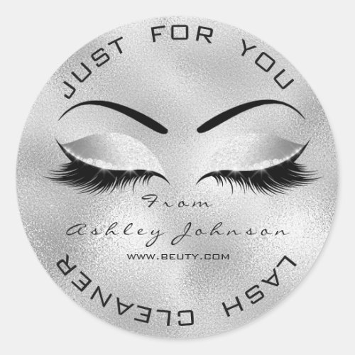 Web Name Beauty Salon Glitter Gray Lash Cleaner Classic Round Sticker