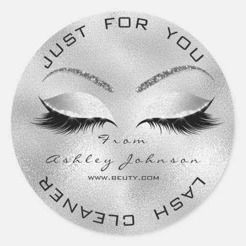 Web Name Beauty Salon Glitter Silver Lash Cleaner Classic Round Sticker