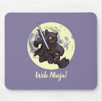 Web Ninja Jumping Black Cat Ninja Katana Cartoon Mouse Pad by NoodleWings at Zazzle