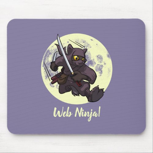 Web Ninja Jumping Black Cat Ninja Katana Cartoon Mouse Pad