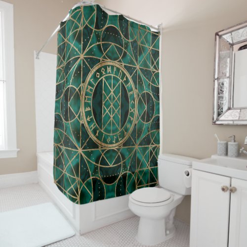 Web of Wyrd The Matrix of Fate _ Gold Malachite Shower Curtain