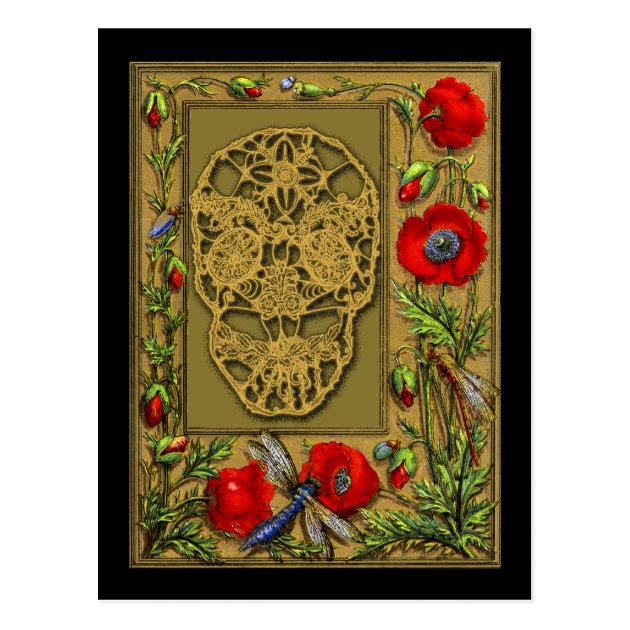 Webbed Skull Day Of The Dead Halloween Gothic Postcard