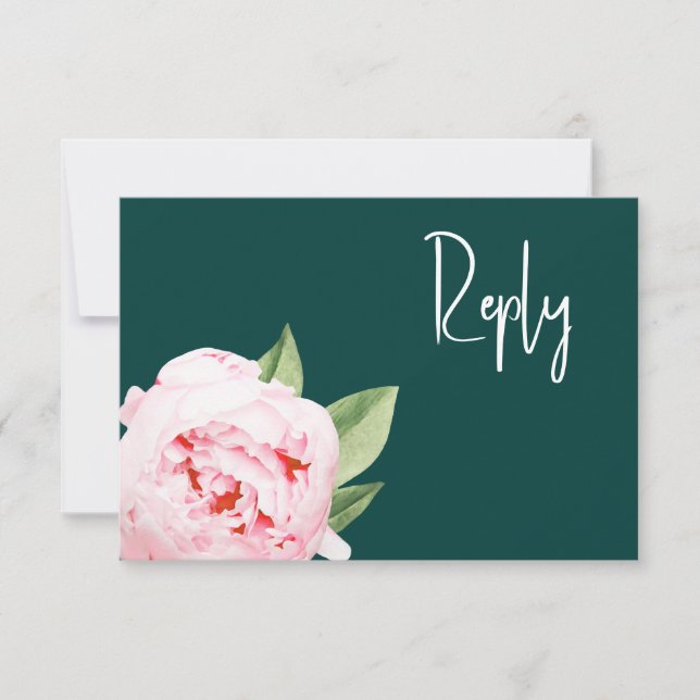  Website Elegant Dark Moody Emerald Blush Floral RSVP Card (Front)