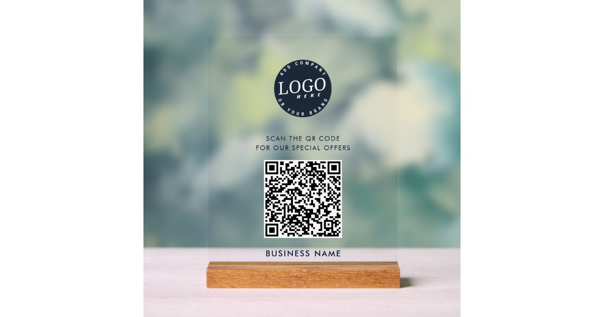 Website QR Code and Business Logo Simple Acrylic Sign | Zazzle