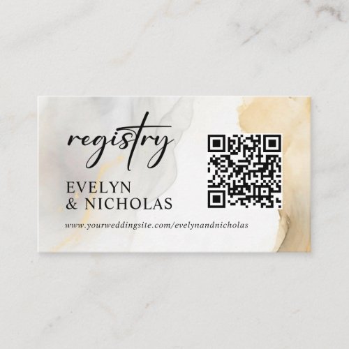 Website QR code Registry Gold Grey Floral Wedding Enclosure Card