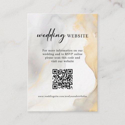 Website QR code RSVP Gold Grey Floral Wedding Enclosure Card