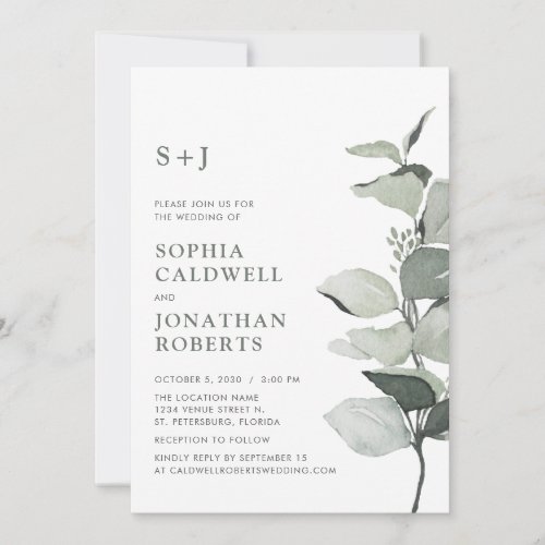 Website RSVP Eucalyptus Botanical Sage Wedding Invitation