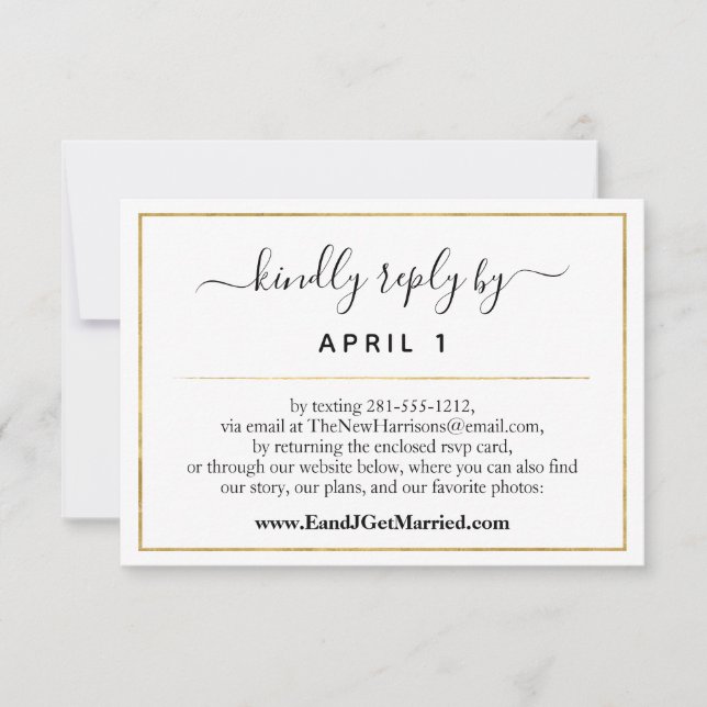 Website Simple Gold Script Wedding/Reception RSVP Card (Front)