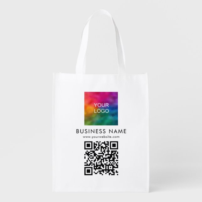 Website Url QR Code Logo Double Sided Shopping Grocery Bag (Front)