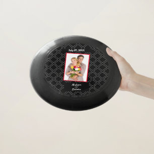Wed Couple Photo Names Date Diamond Pattern Black Wham-O Frisbee