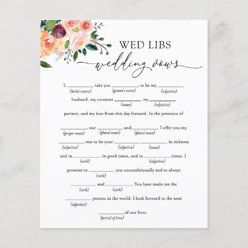 Wed Libs Wedding Vows Bridal Shower Game
