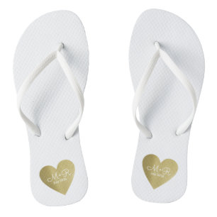 wed love celebration personalized gold heart flip flops
