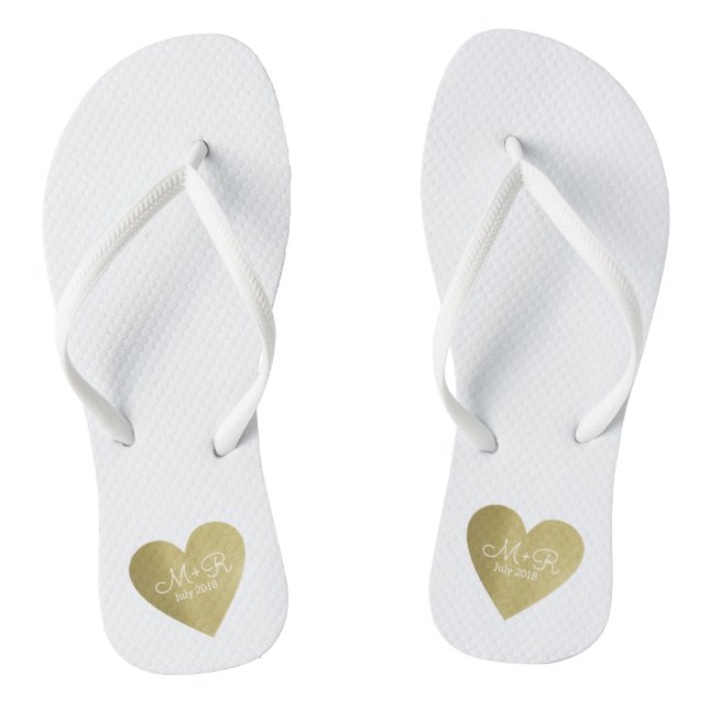 wed love celebration personalized gold heart flip flops (Footbed)