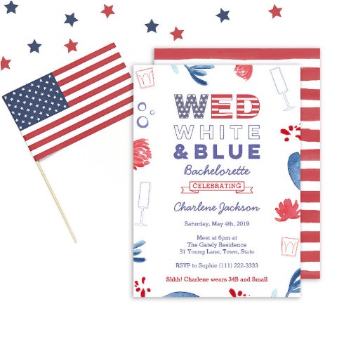 WED Red White and Blue Bachelorette Bridal Shower Invitation