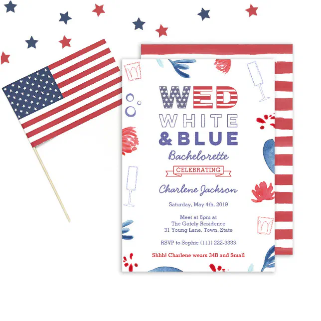 WED Red White and Blue Bachelorette Bridal Shower Invitation | Zazzle