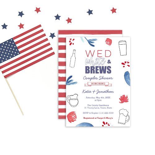 Wed White and Brews American Co_ed Wedding Shower Invitation