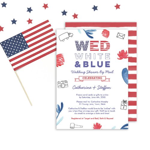 Wed White Blue Virtual Wedding Shower By Mail Invitation