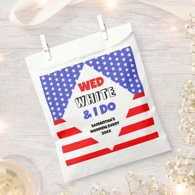 Wed, White & I Do Patriotic Wedding Event Favor Bag (Clipped)