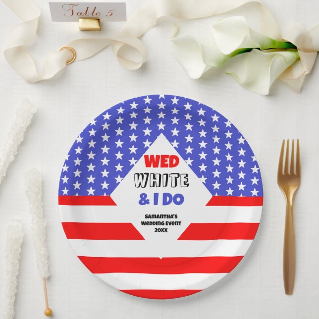 Wed, White & I Do Patriotic Wedding Event Paper Plates (Wedding)