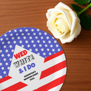Wed, White & I Do Patriotic Wedding Event Paper Plates