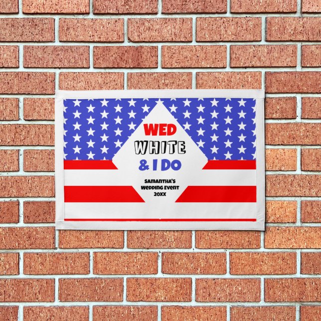 Wed, White & I Do Patriotic Wedding Event Pennant (Insitu 1)