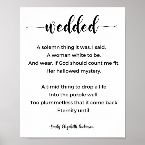 Wedded Poem by Emily Elizabeth Dickinson Poster