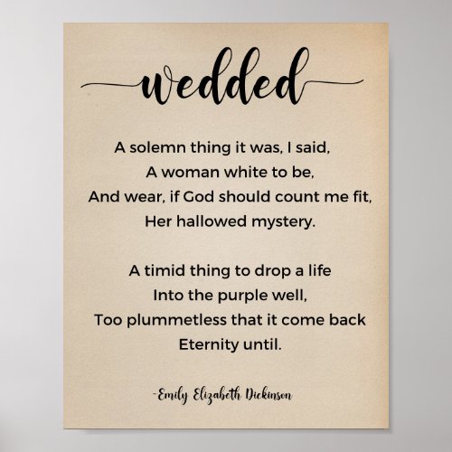 Wedded Poem by Emily Elizabeth Dickinson Vintage Poster