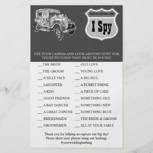 Weddin Car  Wedding Reception  I Spy Game Card Flyer