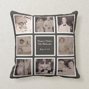 Wedding 10 Photo Instagram Collage slate grey Throw Pillow