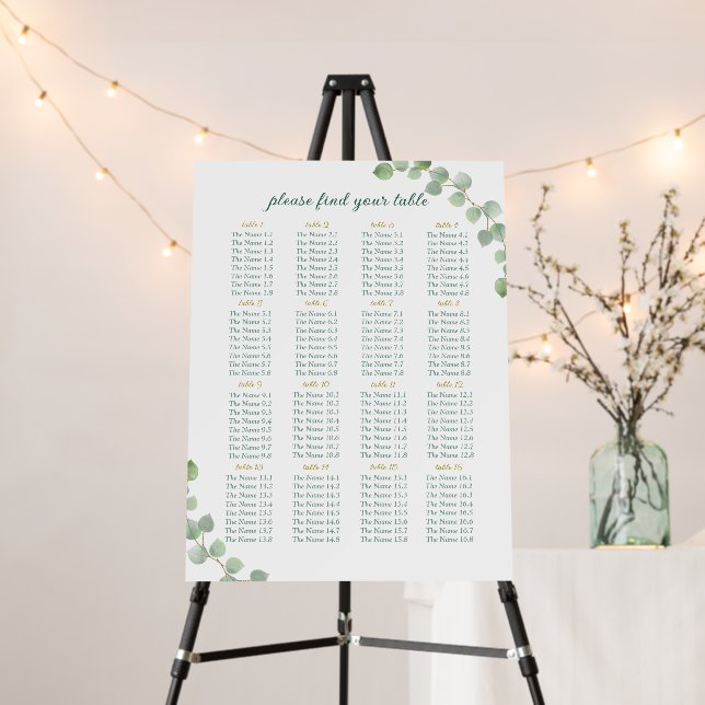Wedding 128 Guests 16 Table Seating Chart Foam Board (In Situ (Stand))