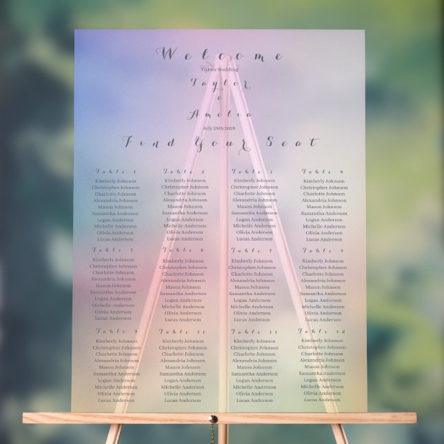 Wedding 12 Tables Seating Ombre Acrylic Sign (Neutral)