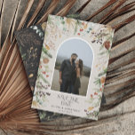 Wedding 1 photo arch watercolor botanical floral s save the date<br><div class="desc">Wedding save the date modern elegant watercolor dried botanical floral dark moody muted colors arch 1 photo invitation card.</div>