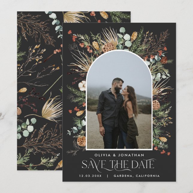 Wedding 1 photo arch watercolor botanical floral s save the date (Front/Back)
