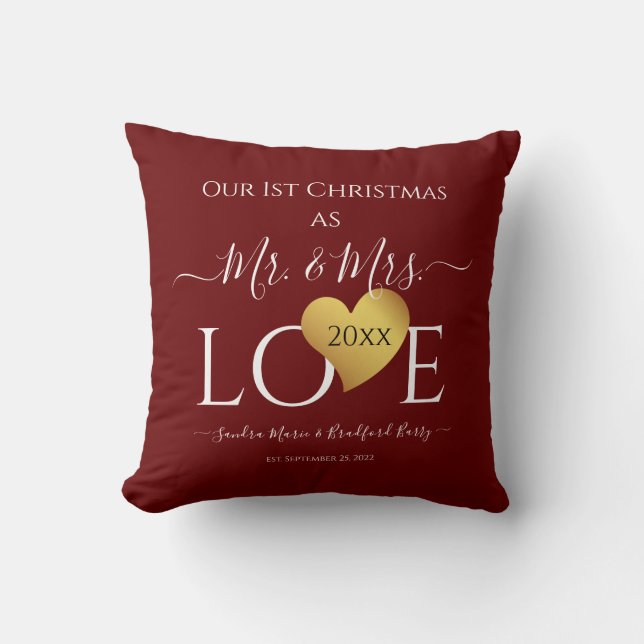Wedding  1st first Christmas Name Mr  Mrs  Throw Pillow (Front)