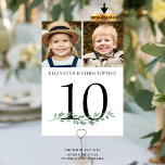 Wedding 2 Photos Greenery Table Number 5x7 Sign<br><div class="desc">Create memorable wedding table number with these 5x7 photo cards showing various photos of the bride and groom through the years for an entertaining table number sign for the wedding guests. The design features a simple, elegant greenery spray. Fun to have similar age photos on the same sign and different...</div>