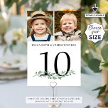 Wedding 2 Photos Greenery Table Number 5x7 Sign<br><div class="desc">Create memorable wedding table number with these 5x7 photo cards showing various photos of the bride and groom through the years for an entertaining table number sign for the wedding guests. The design features a simple, elegant greenery spray. Fun to have similar age photos on the same sign and different...</div>