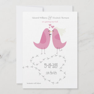 Wedding 2 Pink Birds Save the Date Announcement